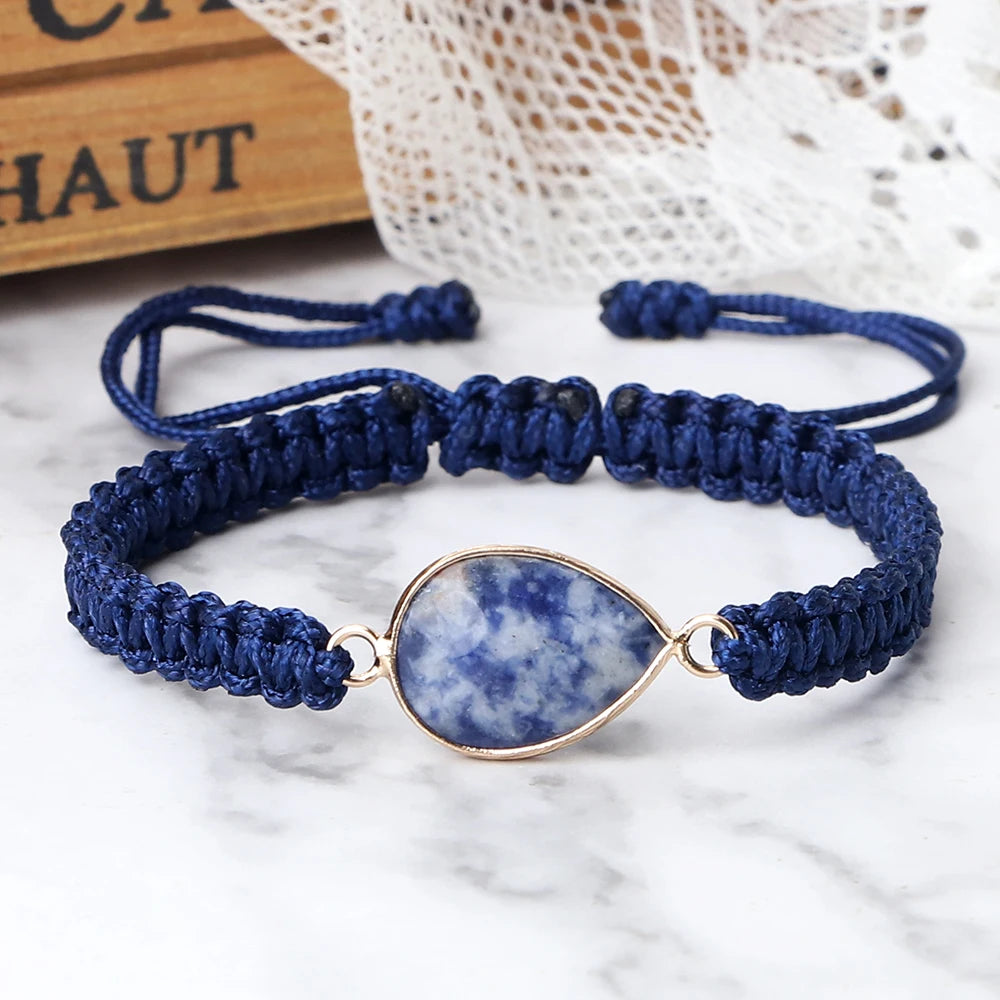 New Women Blue Braided Rope String Bracelet Men Charm Natural Stone Pendant Adjustable Bracelets&Bangles Friendship Jewelry Gift