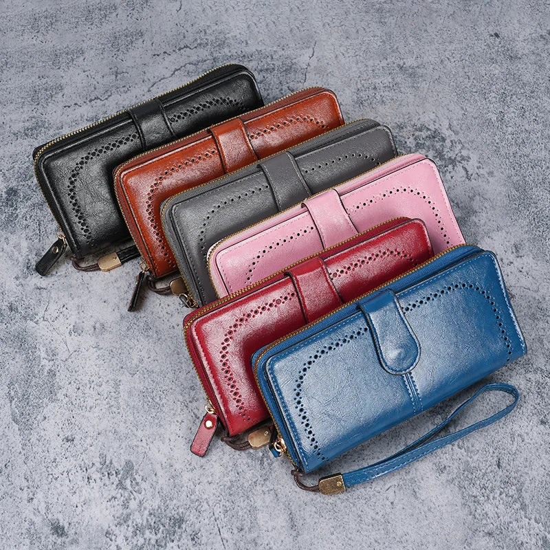 Hemasa Women's oil wax leather wallet / coin wallet Multi-function mobile phone bag multi-card bag