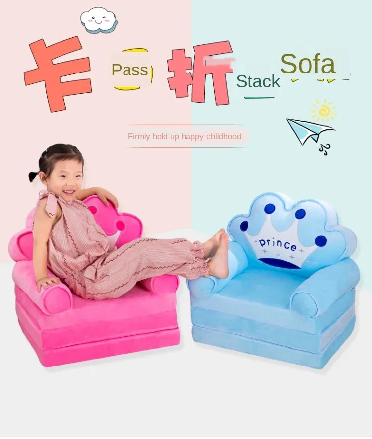 Cartoon Kid Sofa Fashion Crown Seat Toddler Child Chair Mini Folding Sofa with Filling Material 110cm Comfortable Kid Sofa