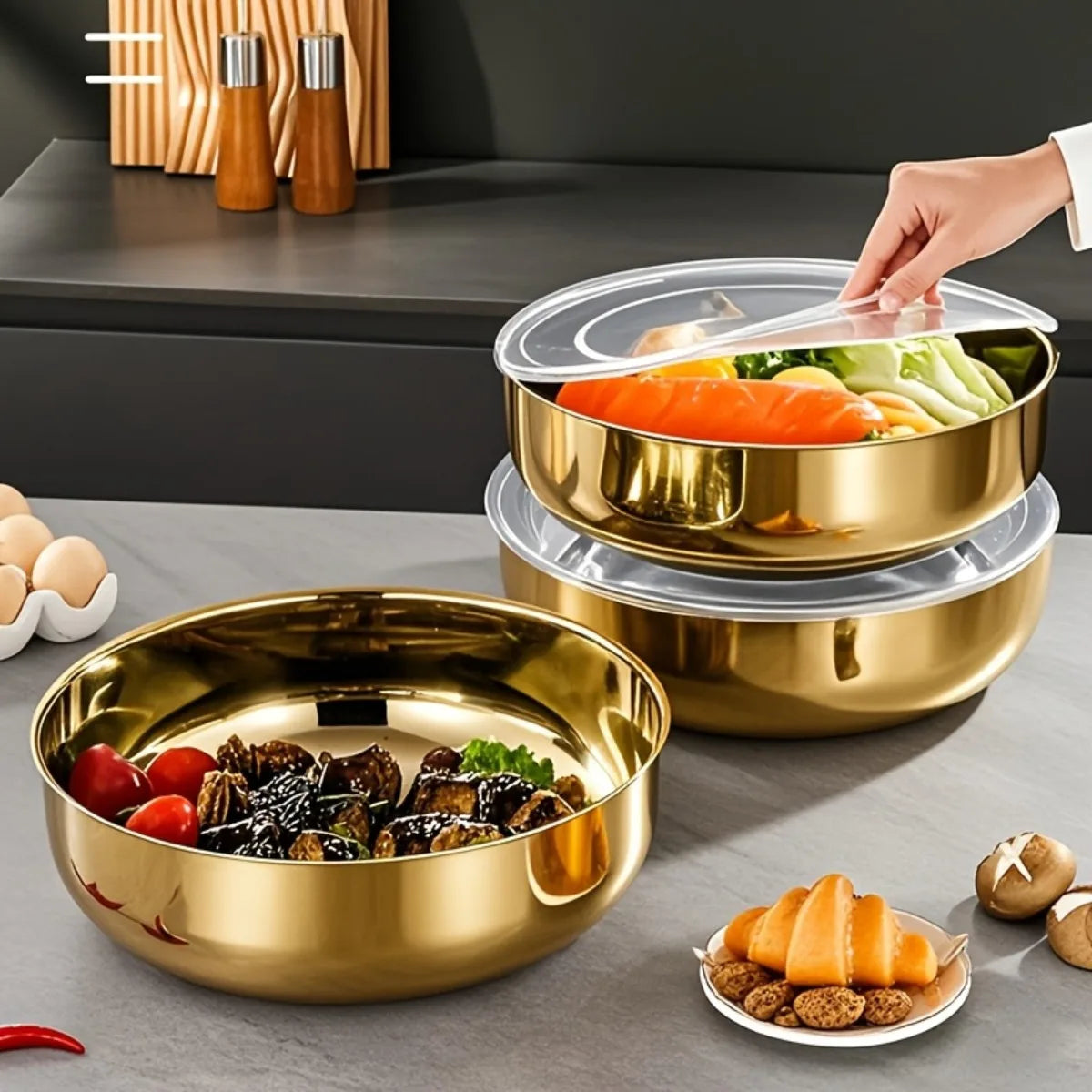 Tejesa 3-Piece Stainless Steel Mixing Bowls with Lids/ Commercial Deep Dough Mixer Bowls for Kitchen