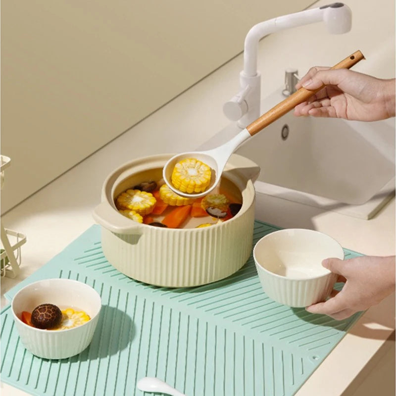 Tejesa Silicone Drain Pad Ideal Drying Mat Pots Dish Drain Mat For Kitchen Tableware Non-slip Mats Anti-scald Coaster Kitchen Tools