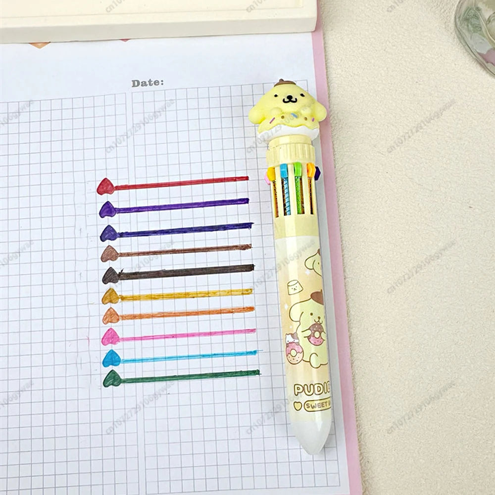 MINISO Sanrio Ballpoint Pen Kawaii Cinnamoroll Kuromi 10 Color Gel Pen Marker Graffiti Students Write Cartoon Stationery