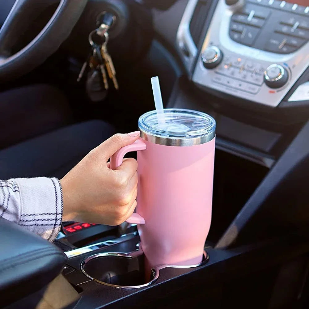 40OZ Straw Insulation Cup with Handle Portable Car Stainless Steel Coffee Water Bottle LargeCapacity Travel BPA Free Thermal Mug