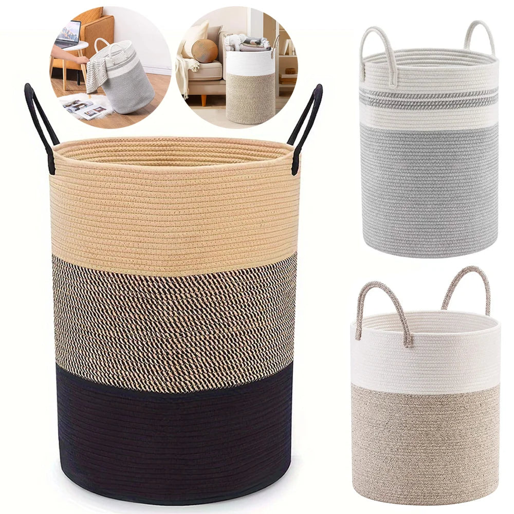 Extra Large Laundry Storage Bag, Woven Dirty Clothes Basket With Cotton Rope Handle, Dirty Clothes Hamper, Toy Storage Basket
