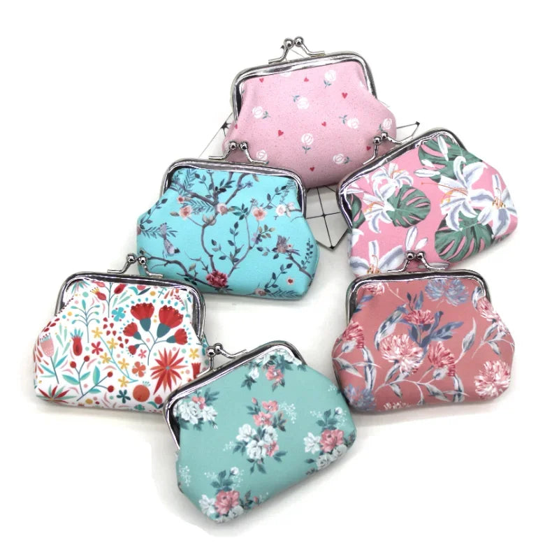 Hemasa  Flower Printing Coin Purses Girl  / Ladies  Purse Female Mini Money Bag PU Leather Key Card Holder Wallet