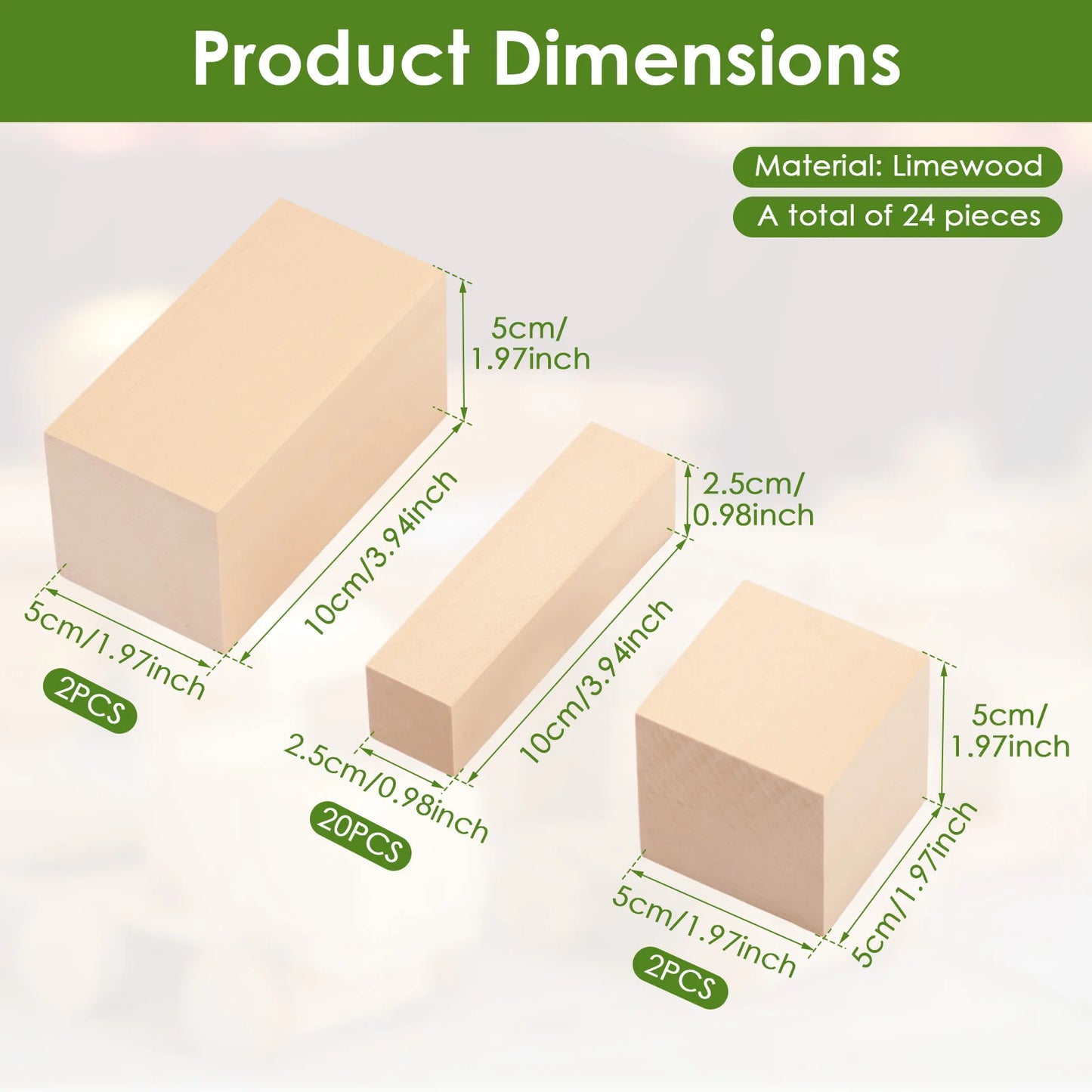 24/22Pcs Carving Wood Blocks Premium Basswood Wood Portable Unfinished Wood Carving Kit 3 Size Carving Whittling Art Supplies