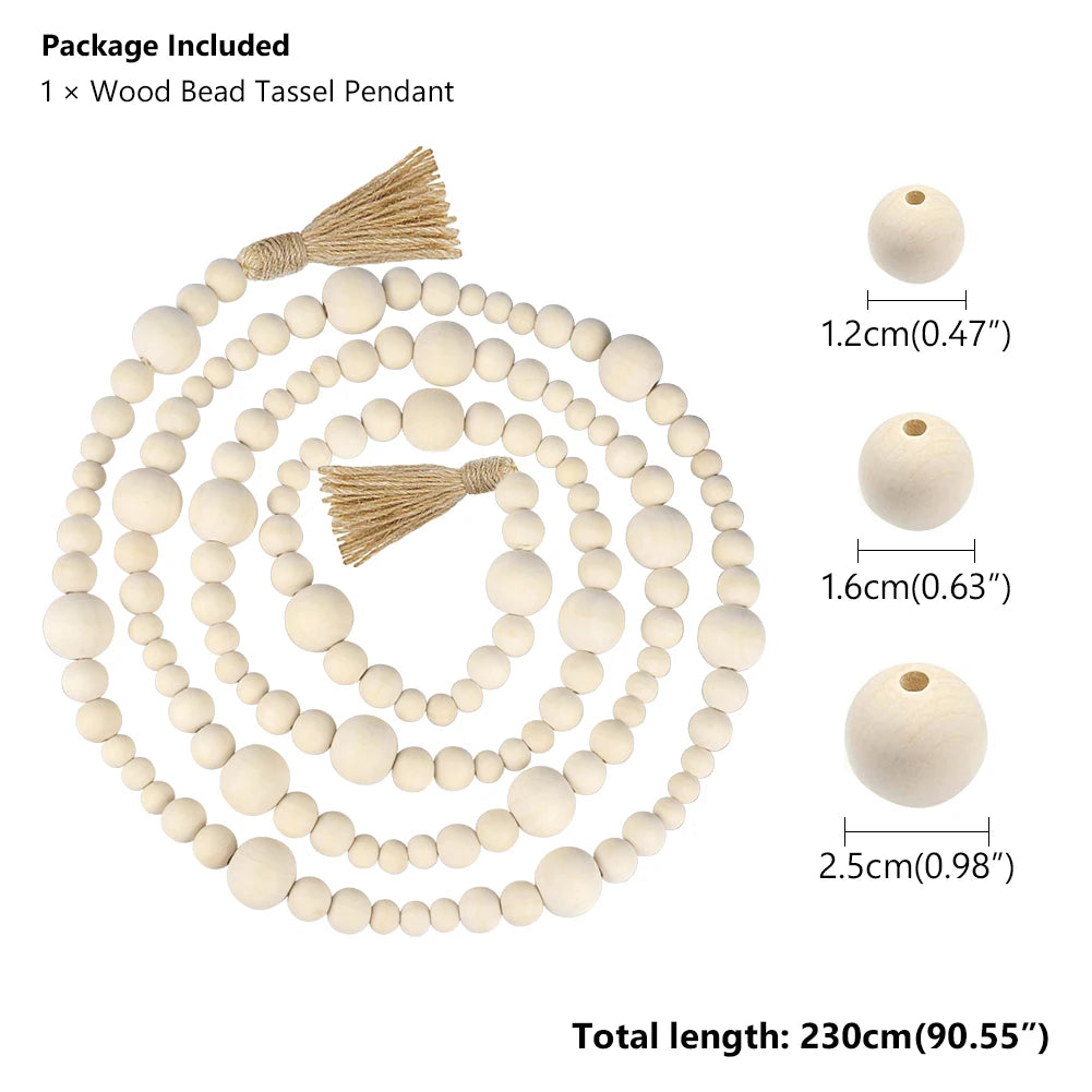 DIY Wooden Home Decoration Handmade Garland With Jute Rustic Tassel Wood Bead Garlands For Rattan Macrame Wall Hanging Boho Gift
