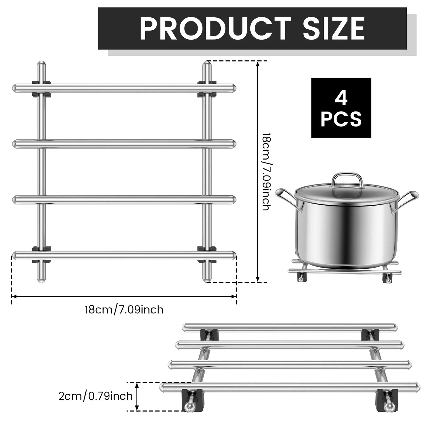 Tejesa 4Pcs Square metal pot mat coaster insulation pad suitable for dishes casserole hot pot table cookware stand placemat kitchen tools