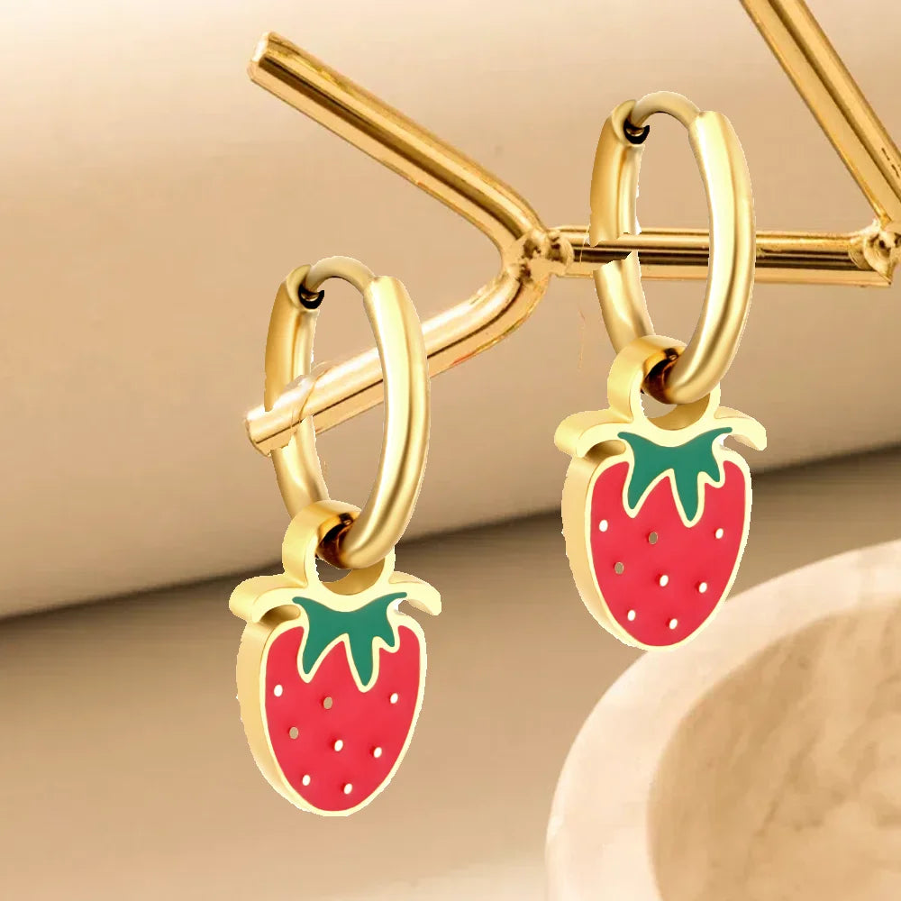Hemasa Cute Fruit Strawberry Drop Dangle Earrings For Women'S /Stainless Steels Hoop Earrings
