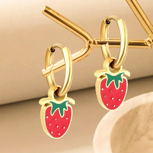 Hemasa Cute Fruit Strawberry Drop Dangle Earrings For Women'S /Stainless Steels Hoop Earrings