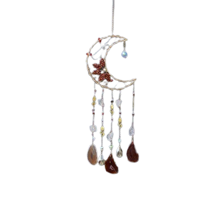 Hemasa Crystal Natural Gemstone Tree of Life Healing Pink Quartz 7 Chakras Grave Agate Stones Reiki Moon Suncatcher Hanging Home Decor