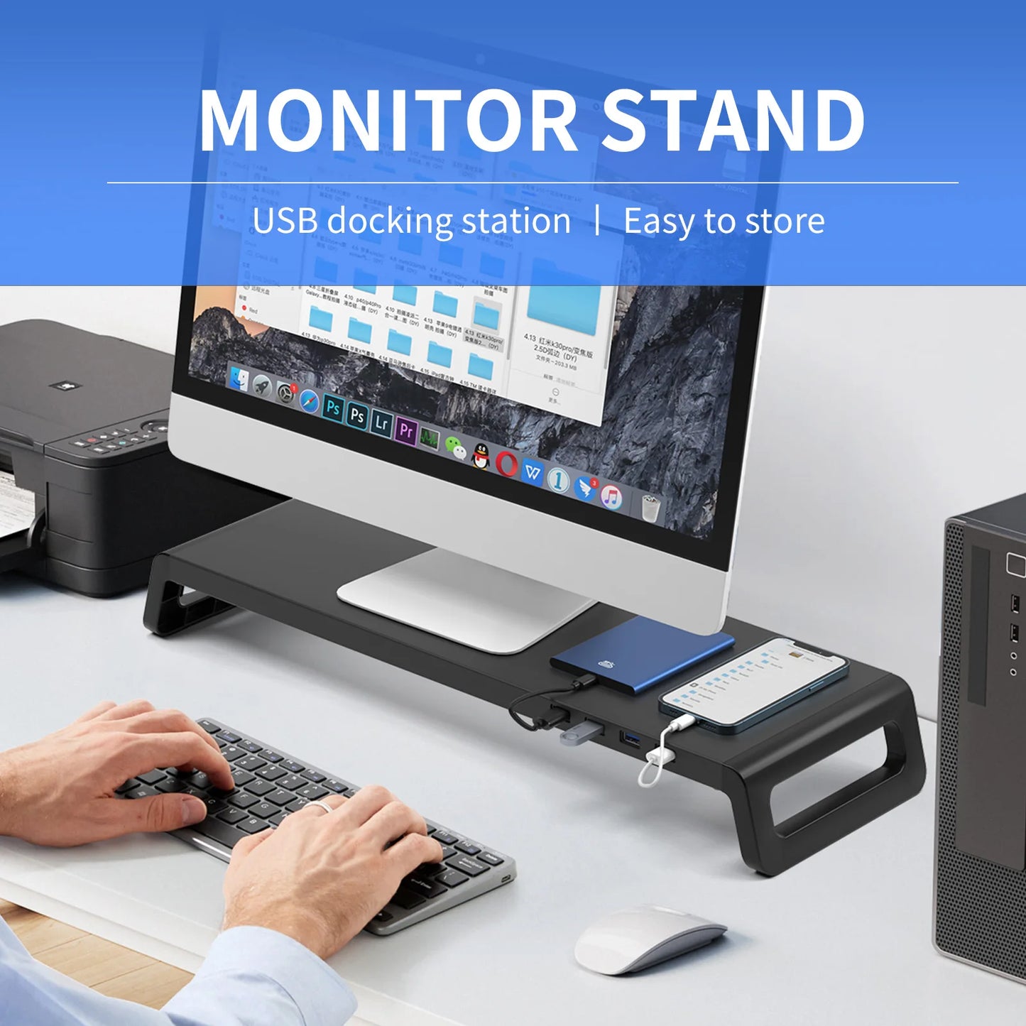 Monitor Stand Riser with or without USB3.0 Hub Laptop Computer Monitor Holder for Desk Aluminum ABS Lightweight Durable Rack