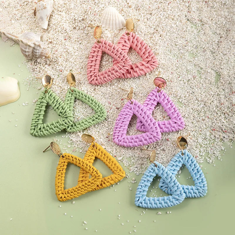 Fashion Bohemian Handmade Rattan Earrings Women's Summer Ocean Beach Earrings Jewelry for Women