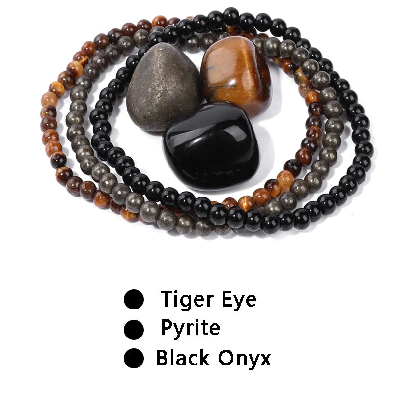 3pcs/set 4mm Beaded Bracelet with Raw Stone Natural Aventurine Amethysts Rose Quartz Beads Bracelets Women Men Energy Jewelry