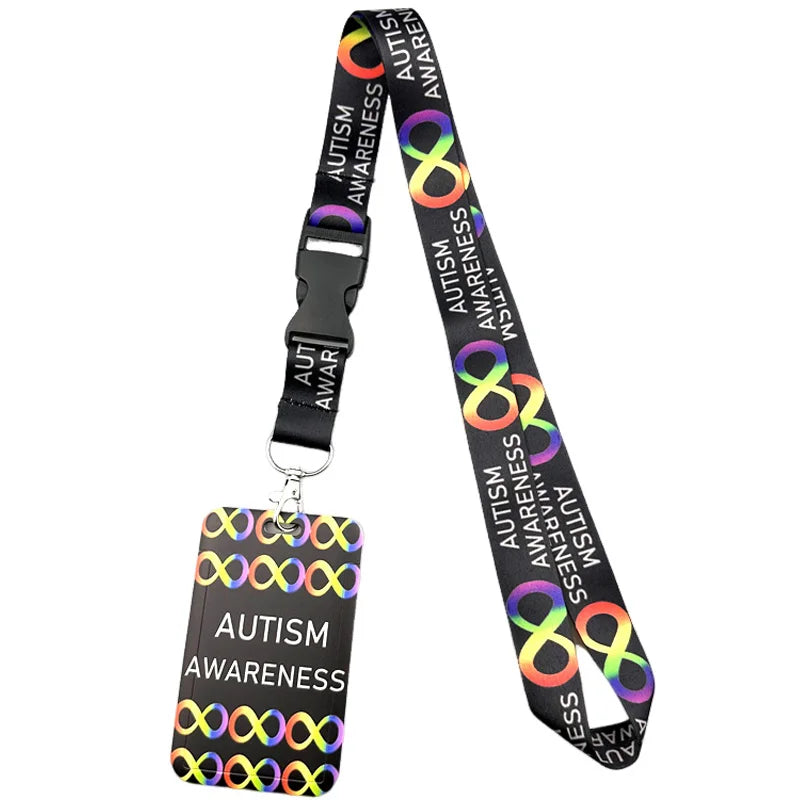 Autism Pattern Anime Lanyard Badge Holder ID Card Lanyards Mobile Phone Rope Key Lanyard Neck Straps Keychain Key Ring