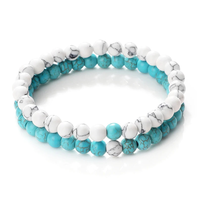 Hemasa  6mm Natural Black Matte Blue Beaded Stone Bracelets