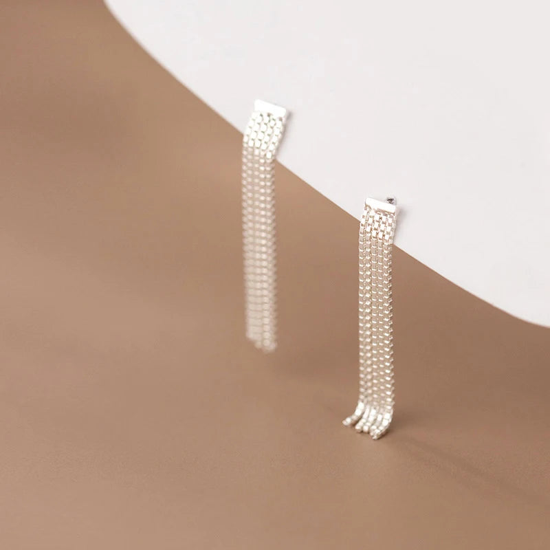 Modian Solid 925 Sterling Silver Long Tassel Summer New Design Dangle Earrings Simple Fashion Drop Ears For Women Jewelry Gifts