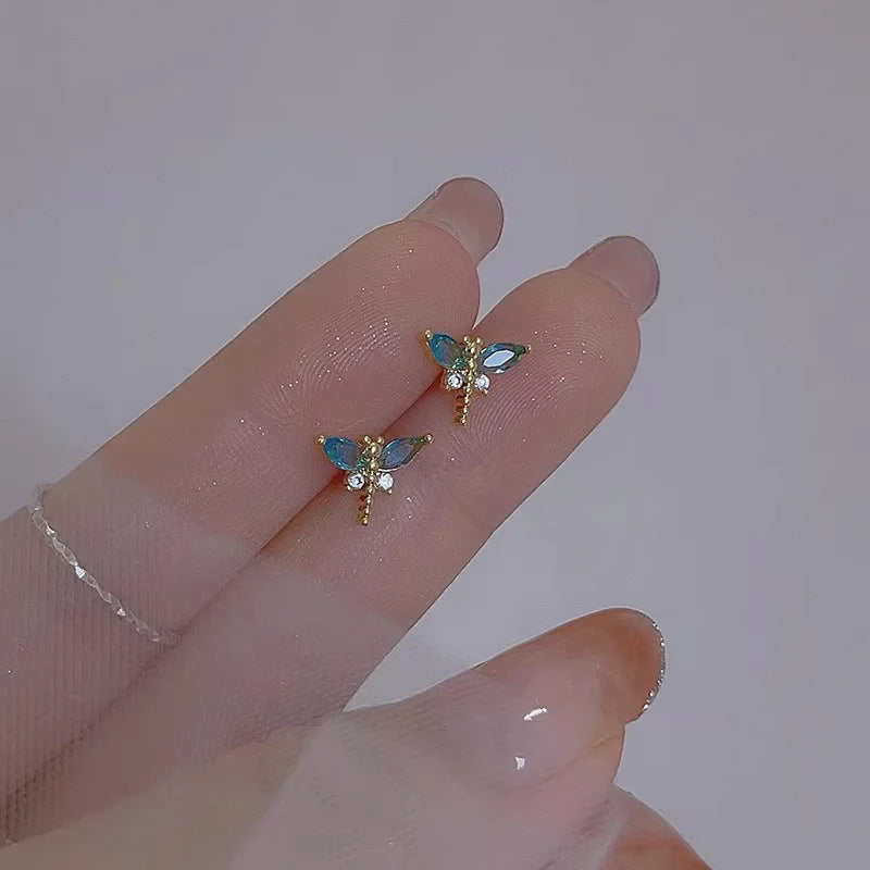 Simple Crystal Butterfly Earrings for Women Exquisite Elegant Zircon Fancy Female Stud Earrings Party Daily Wear Trendy Jewelry