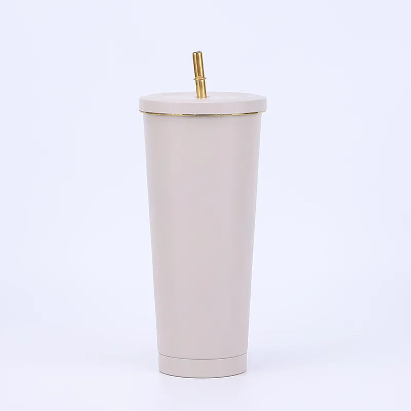 New Vacuum Insulated Mug Stainless Steel Thermos Cup Car Coffee Drinking Cup With Straw