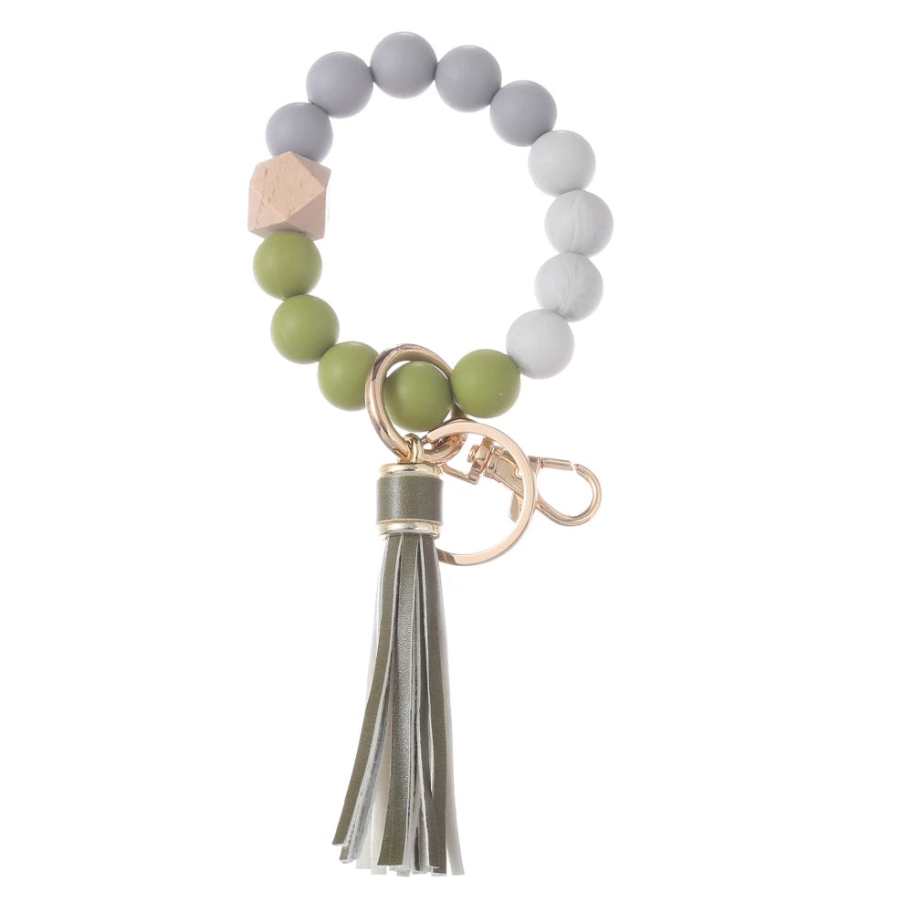 Fashion Anti-Lost Car Bag Key Chains Jewelry Gift Colorful Silicone Beaded Bracelet Keyring Women Girls Tassel Pendant Keychain