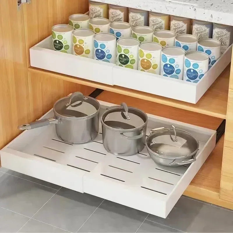 Attached Dish Rack Stainless Steel Household Kitchen And Storage Cabinets Organizer With Slide Retractable Pull-out Sink Rail