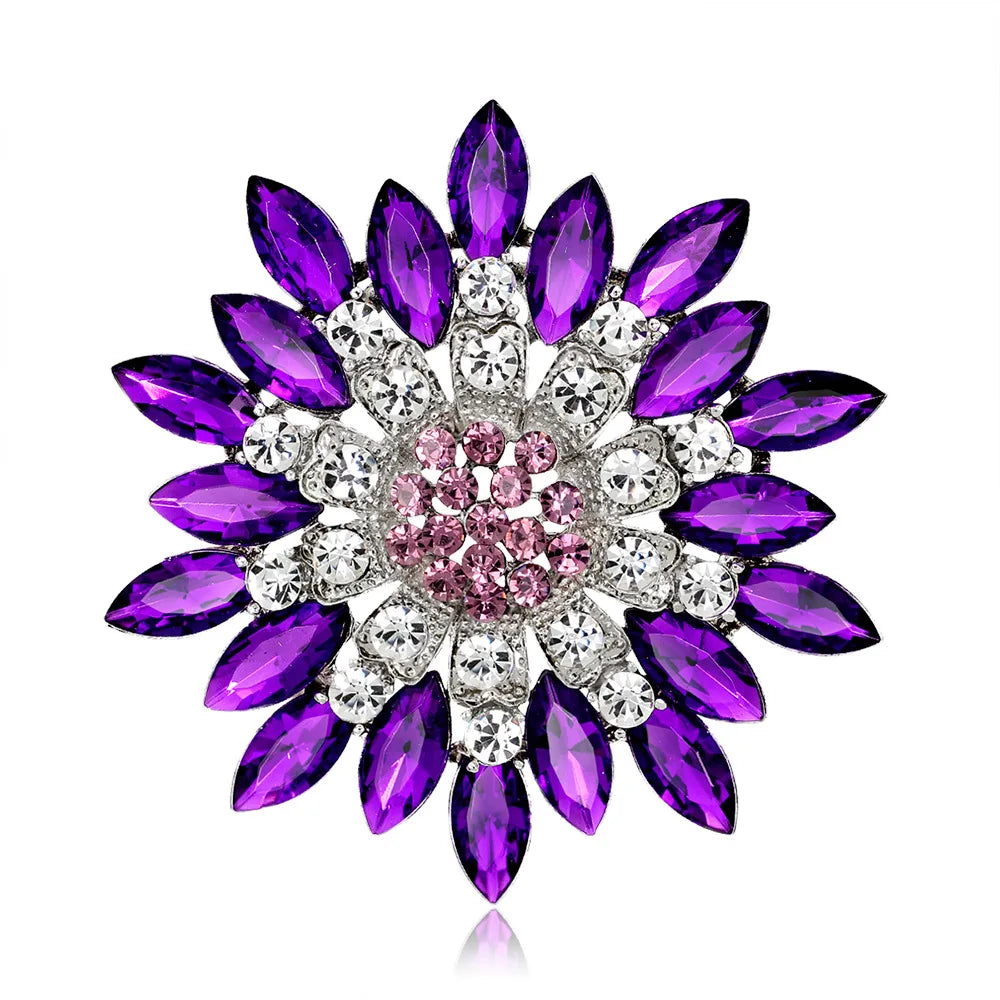 Vintage women's sunflower brooches, crystal shiny chrysanthemum pins, daily wear for parties and weddings, jewelry for friends