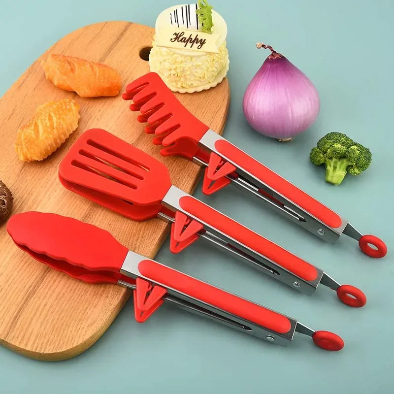 Hemasa 3Pcs Set Stainless Steel  Silicone Non-Slip Cooking Kitchen Tongs
