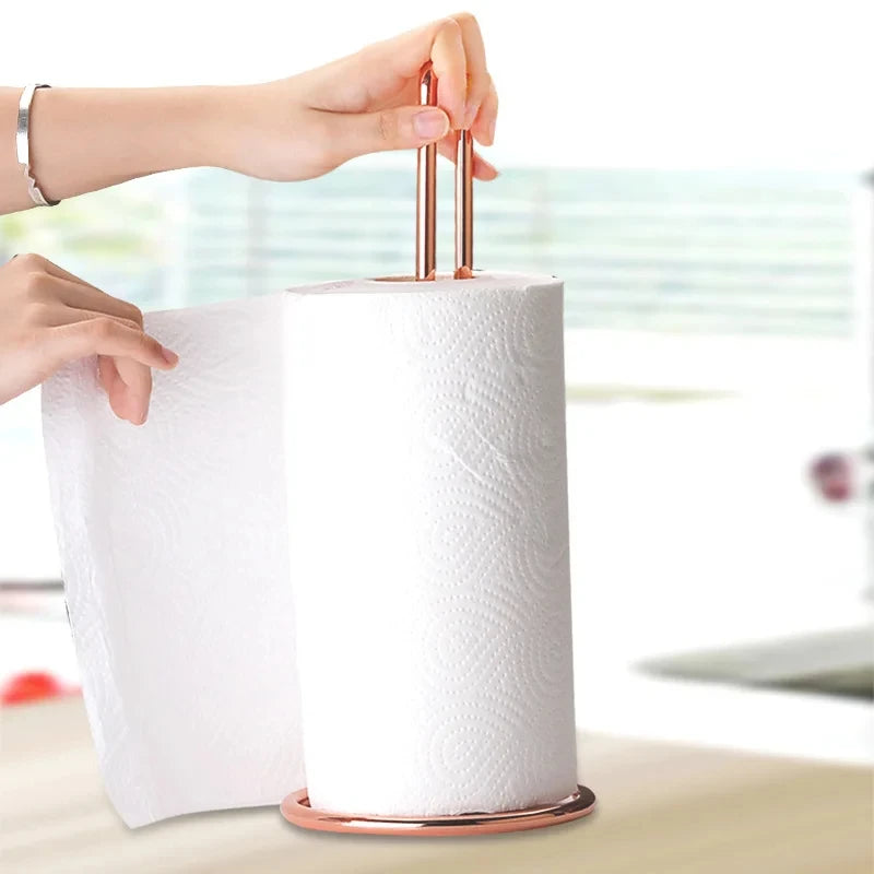 Hemasa Stainless Steel Kitchen Roll Paper Towel Holder Bathroom Tissue Stand Dining Table Vertical Napkins Rack Kitchen Storage Shelf