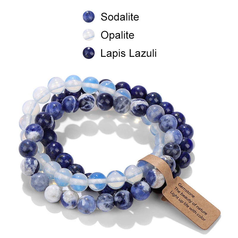 Hemasa Cat Eye Beaded Bracelets /3Pcs/Set Natural Stone Amethyst Beads Bracelets /Multicolor Stretch Bangle Women Yoga Wrist Jewelry