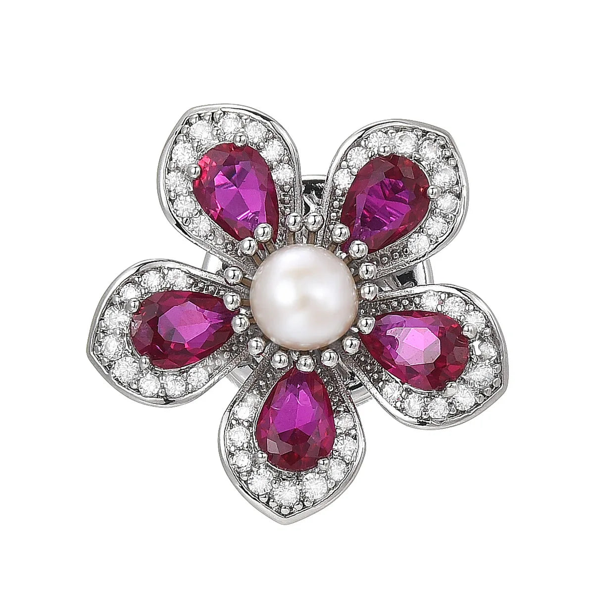 Simple and exquisite pearl five-petal flower magnetic buckle new spring fashion shirt anti-exposure collar button corsage