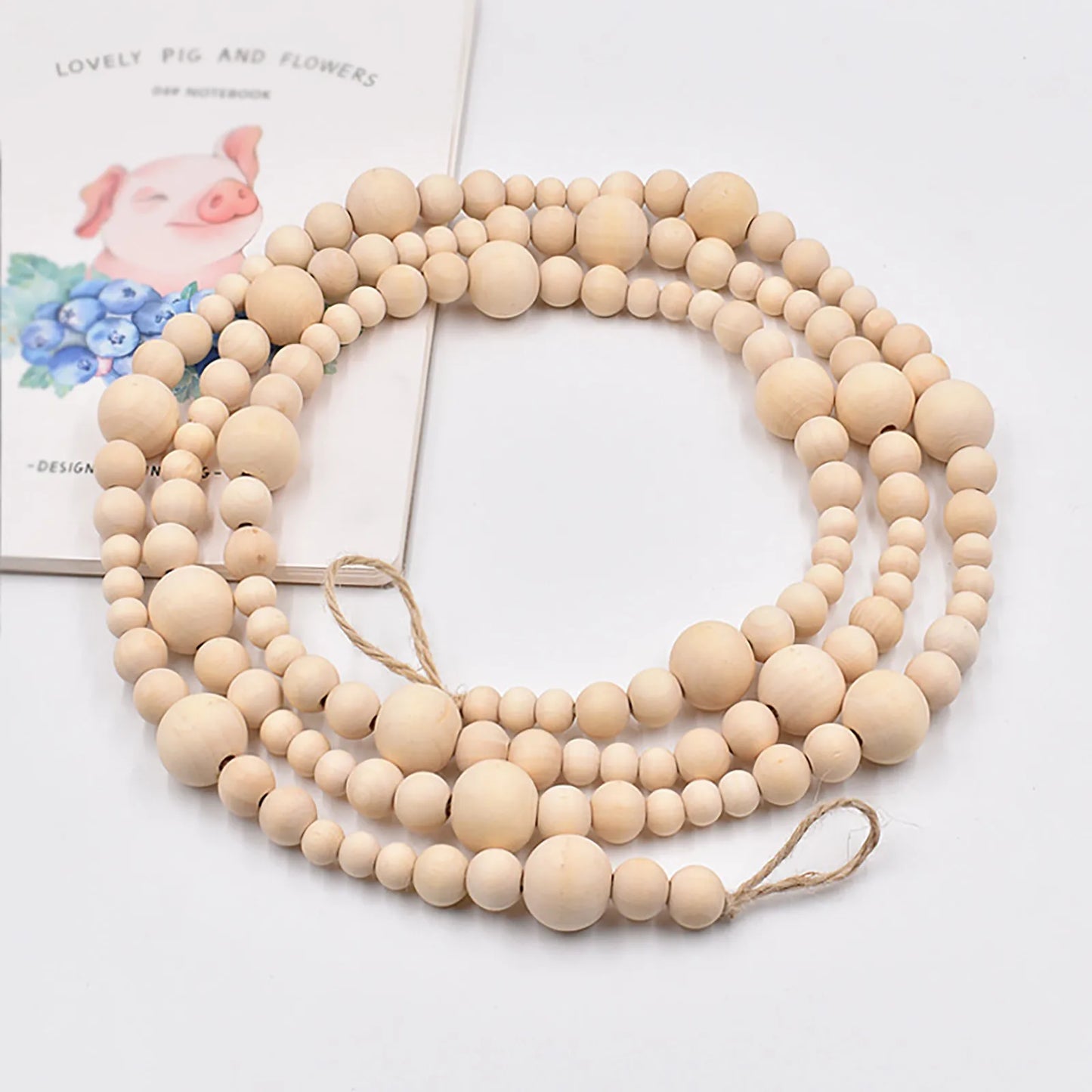 7ft Wooden Hanging Beads Boho Decor Driftwood Garland for Mantle Glitter String Curtains for Doorways Flocked Garland Christmas