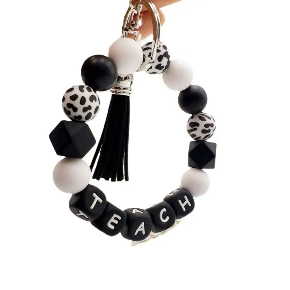 Portable Wristlet Keychain Silicone Beaded Stylish Teachers' Day Gift English alphabet Silicone Car Key Ring Holder Girls