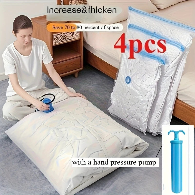 4pcs space saving vacuum storage bag with hand pump - oversized compressed clothing, blankets, bedding bags -  travel storage