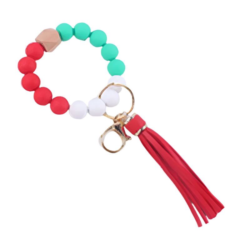 Hemasa Green Christmas Tree Silicone Bead Keychain Red Tassel Bracelet Keyring Accessories Woman Man Bracelet Gifts Bag Pendant