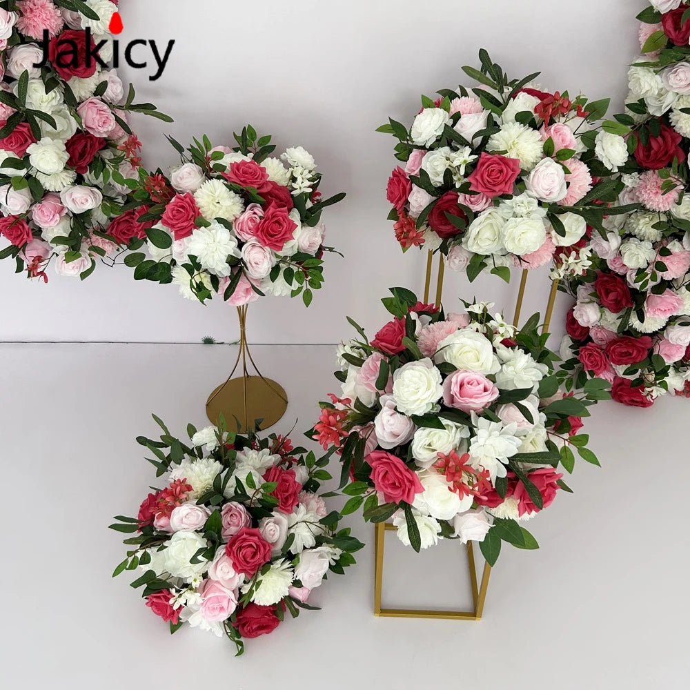 Pink White Series Artificial Flower Strip Wedding Table Runner Floral Arrangement Wedding Backdrop Decor Prop Arch Flower String