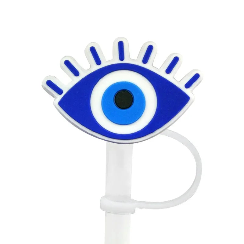 1/7PCS Silicone Colorful Evil Eyes Straw Cover,8mm Reusable Straw Topper Drinking Cup Accessories,Dustproof Straw Cap Gift