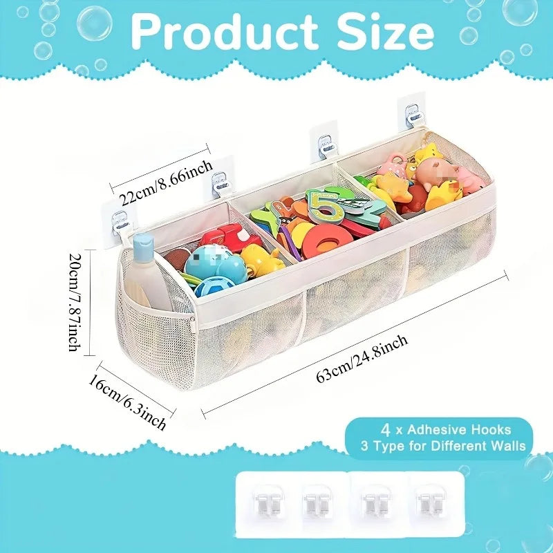 Tejesa 3-Compartment Shower Mesh Storage Bag , Bathtub Multi-Purpose Storage Rack, Bathroom Net Storage Bags