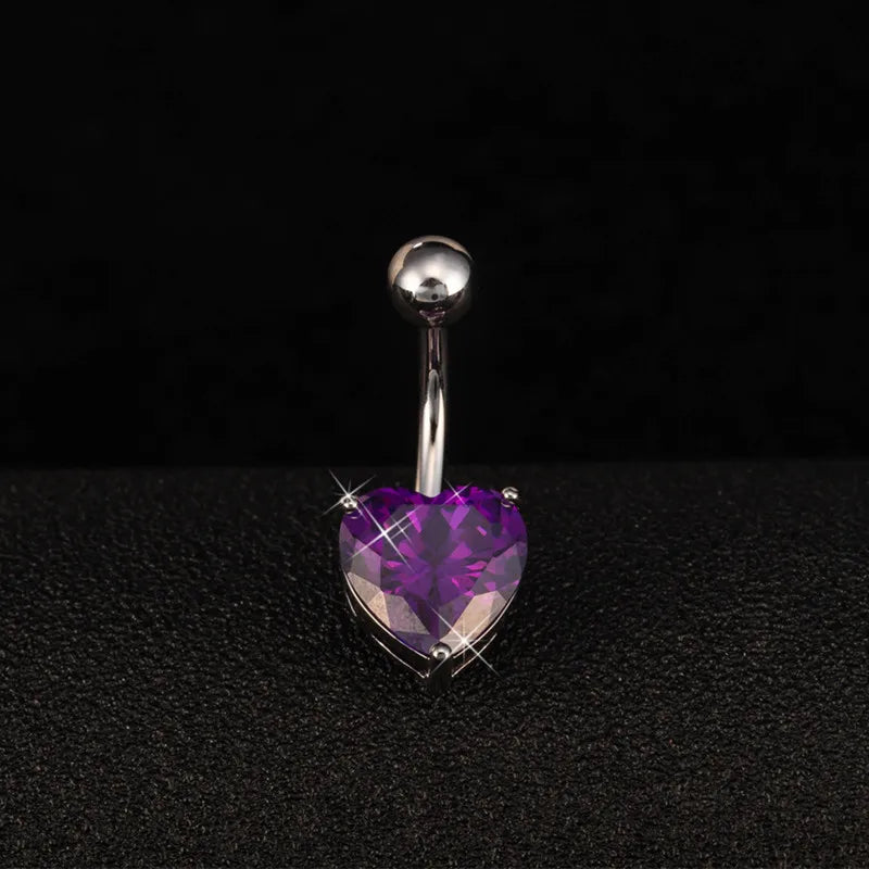 316L Surgical Steel Heart CZ Belly Button Navel Ring Body Piercing Jewelry for Women Girl
