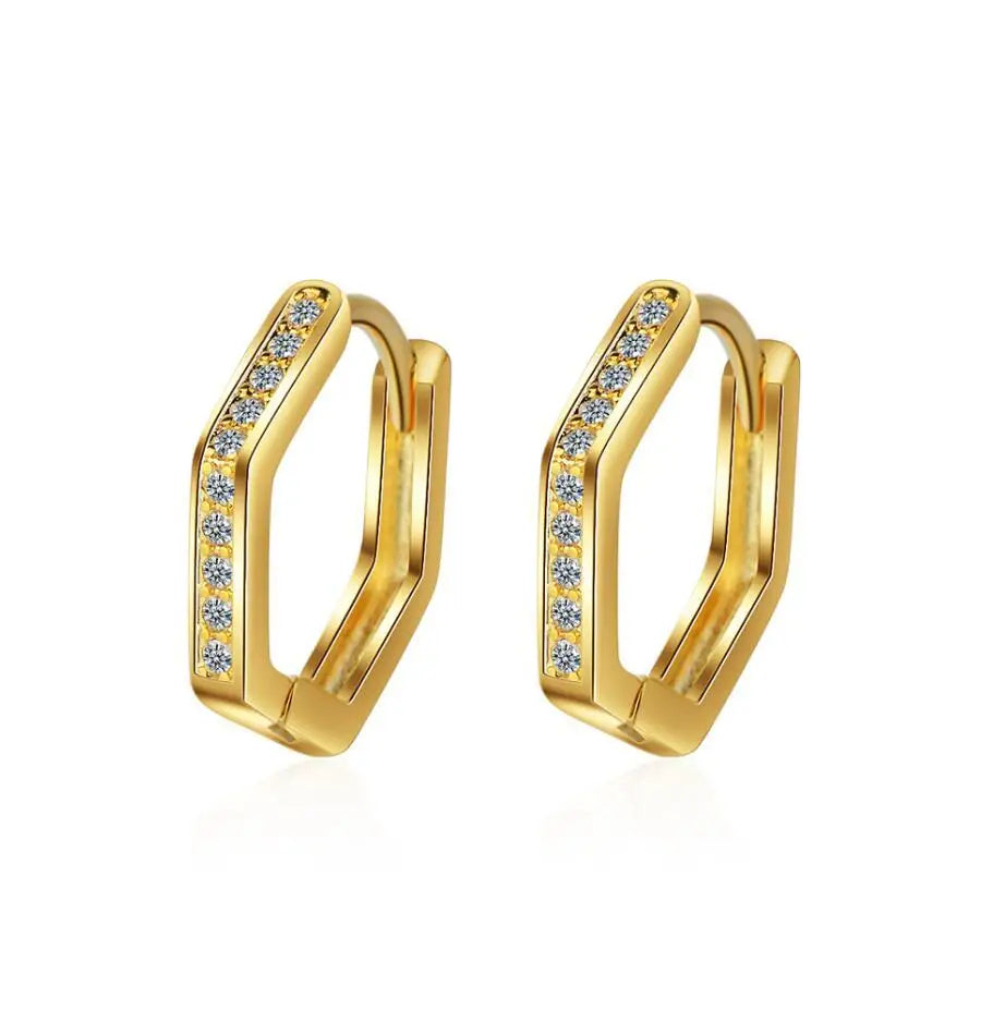 925 Sterling Silver Hexagonal Geometry Clip Earrings For Women Simple Earrings Sterling-silver-jewelry