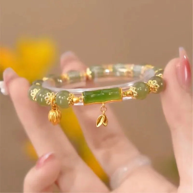 Court Retro Lucky Imitation Hotan Jade Bracelet Vintage Light Luxury Handmade Jewelry Bracelet Women's Girls Jewelry Gift