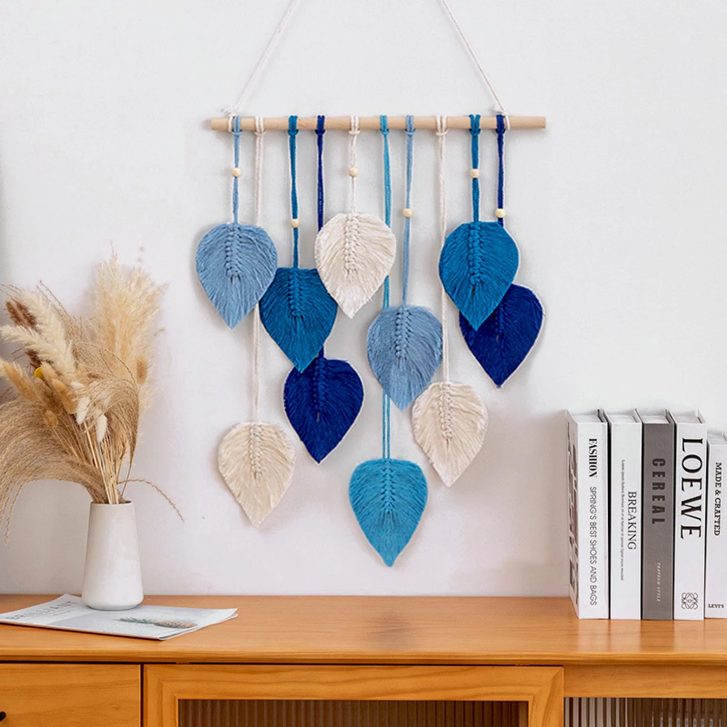 Hand Woven Leaf Macrame Tapestry Boho Decor Hanging Pendant Crafts Wall Hanging Home Decoration For Bedroom Living Room
