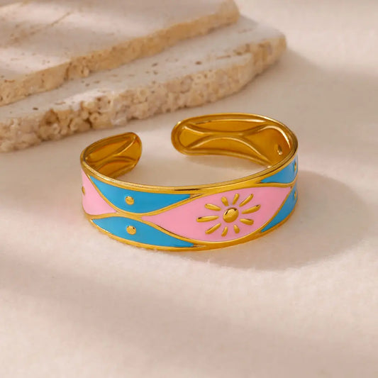 Colored Oil Drop Sun Bangles For Women Gold Color Stainless Steel Geometric Opening Cuff Bangles Aesthetic Fashion Jewelry Gift