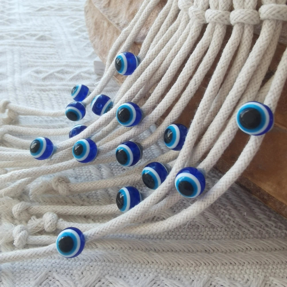 Tejesa Macrame Wall Hanging with Lucky Eye Turkish Evil Eye Cotton Woven Tapestry for Home Decor Bedroom Decoration House Gift