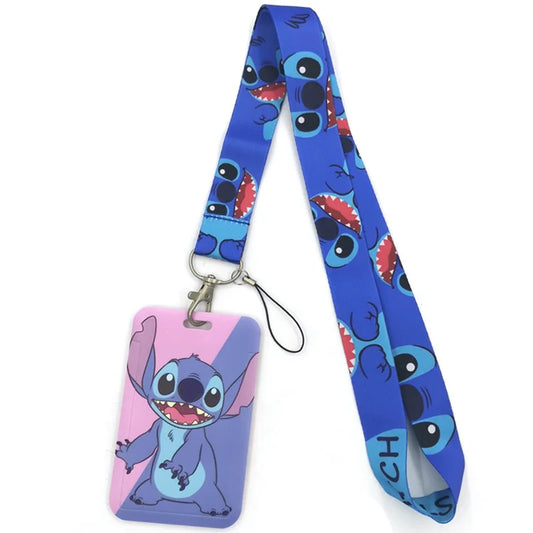Disney Stitch Lanyard Badge Holder ID Card Lanyards Mobile Phone Rope Key Lanyard Neck Straps Keychain Key Ring