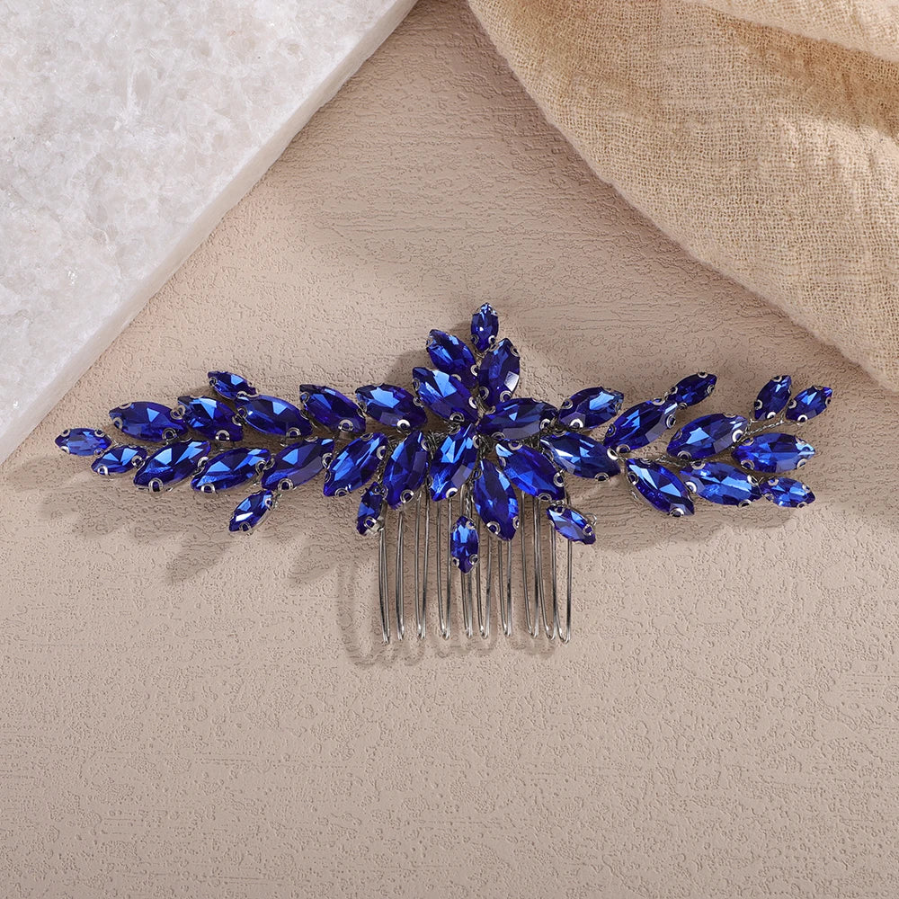 Hemasa  Rhinestone Bridal Hair Comb /Red Blue Headpiece for Women