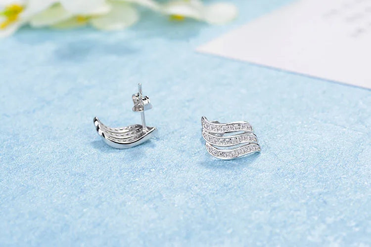 925 Sterling Silver Hollow Earrings Luxury Feather Fairy Wings Stud Earrings For Women Fine Jewelry Free Shipping