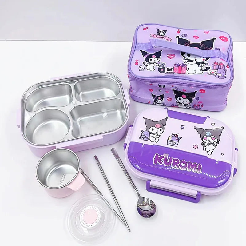 Hemasa Kuromi melody Stainless Steel Bento Lunch Box Bags Meal Prep Hello Kitty Containers Lunch Enfant Lunch Pack for Kids