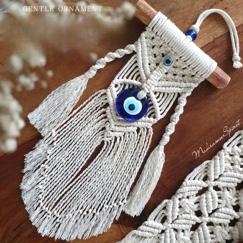 Tejesa Children's Room Decoration with Blue Eyes Pure Handmade Cotton Thread Woven Tapestry Hanging