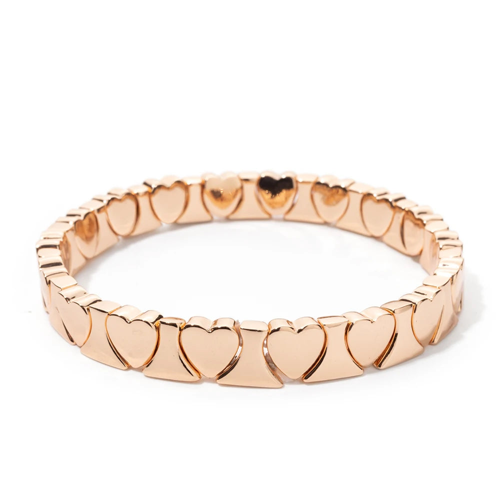 Tejesa Gold Color Heart Shape Bracelets / Elastic Love Bangle For Women Couple Jewelry