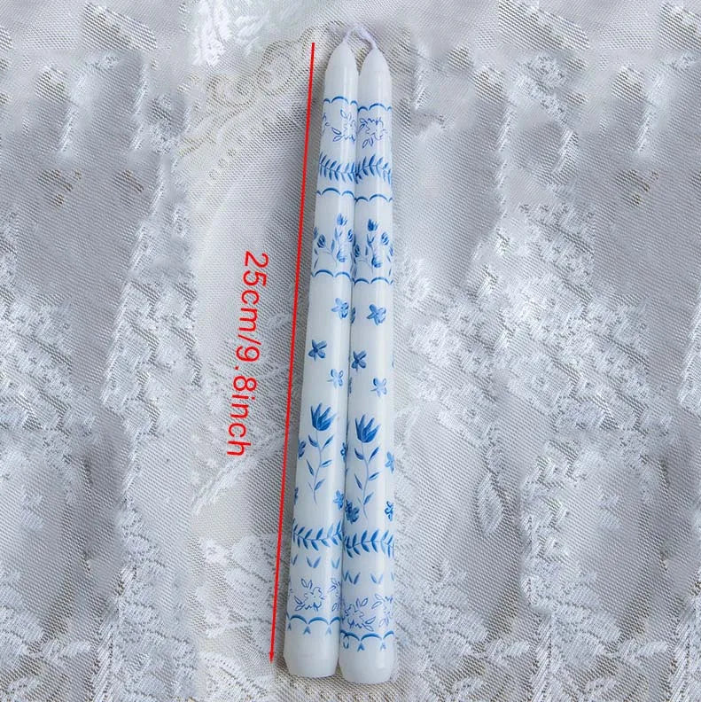 7.5'' Long Wedding Candles French Hand-Printed Pole Candle Long Taper Dinner Candles for Minimalist Home Decorative Candles